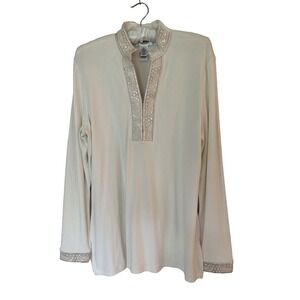 Talbots Womens Tunic S Ivory Paisley Sequin Long Sleeve Old Money Classy Modest